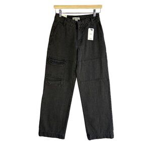 Forever 21 Black High Rise Wide Leg Cargo Jeans Size 24 NWT